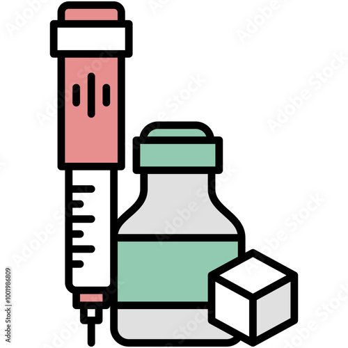 Insulin Pen Icon. Glucagon Injector Tool Pictogram Graphic Illustration. Isolated Simple Filled Line Icon For Infographic, App and Web Button.