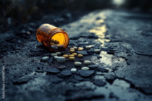 Broken Pill Bottle Symbolizing Addiction and Recovery
