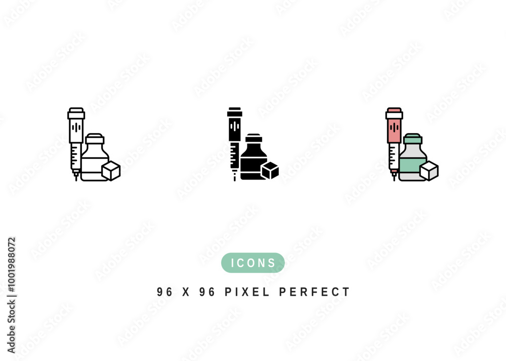 Insulin Pen Icon. Glucagon Injector Tool Pictogram Graphic Illustration. Isolated Simple Line Icon For Infographic, App and Web Button. Insulin Pen Icon. Glucagon Injector Tool Pictogram Graphic Illustration. Isolated Simple Line Icon For Infographic, App and Web Button.