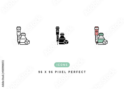 Insulin Pen Icon. Glucagon Injector Tool Pictogram Graphic Illustration. Isolated Simple Line Icon For Infographic, App and Web Button.