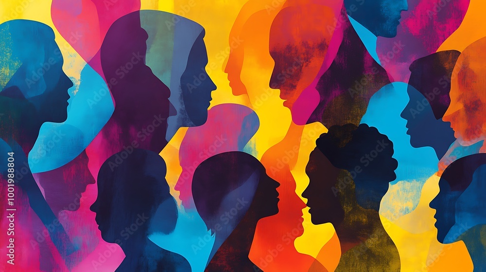 Abstract illustration of colorful faces. Abstract illustration of colorful faces.