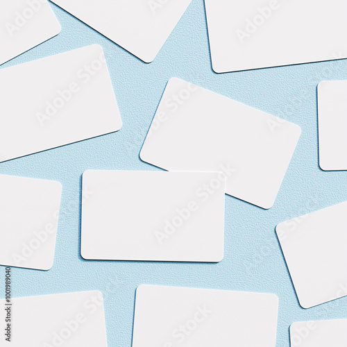 Scattered Blank White Cards on Blue Background
