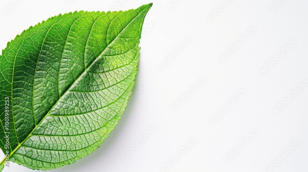 Obraz premium Green Leaf on Plain Background