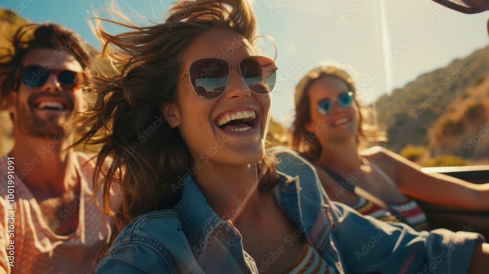Happy Friends Enjoying a Road Trip Adventure Happy Friends Enjoying a Road Trip Adventure