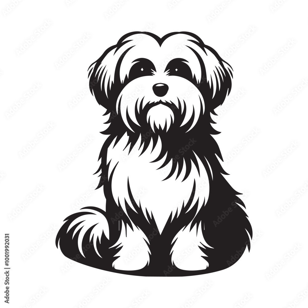 Havanese Dog sitting Vector illustration in black and white Havanese Dog sitting Vector illustration in black and white