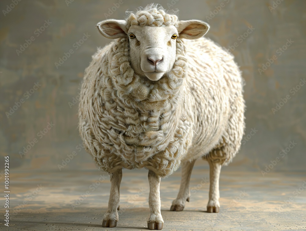 Obraz premium Close-Up Portrait of a Fluffy White Sheep