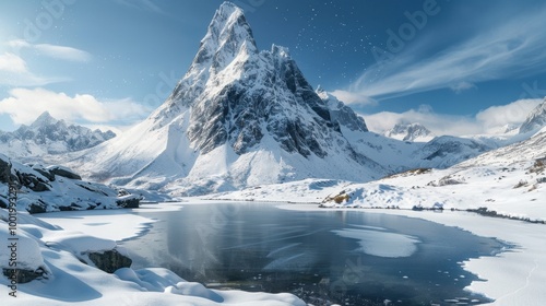 Majestic Snowy Mountain Reflecting in Calm Lake