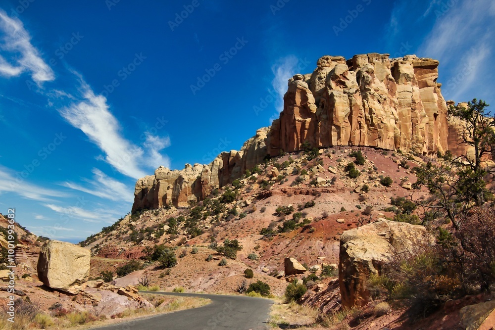 Red Rock Formations Along Burr Trail Road in Long Canyon in Grand Staircase-Escalante National Monument in Utah. Red Rock Formations Along Burr Trail Road in Long Canyon in Grand Staircase-Escalante National Monument in Utah.