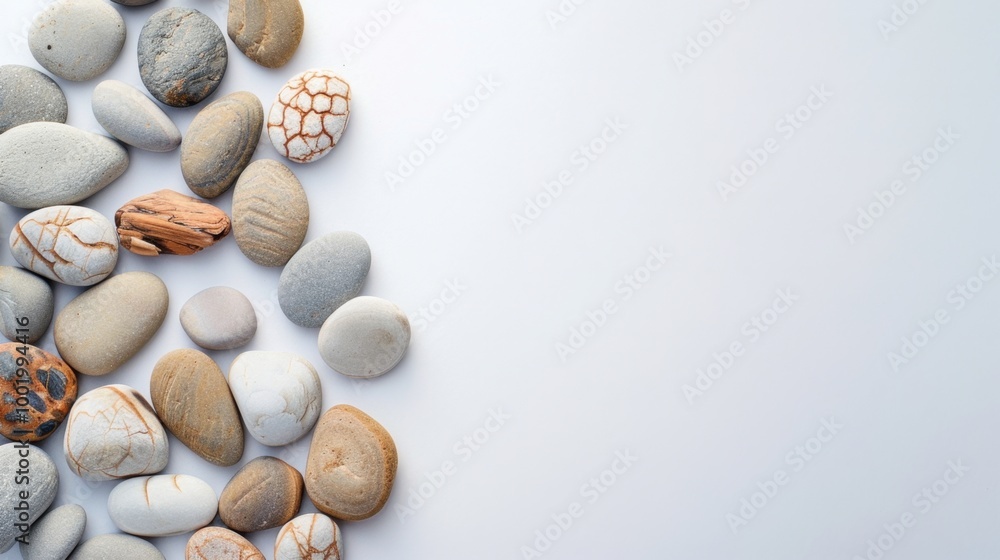 Natural Decorative Pebbles on a Light Background Natural Decorative Pebbles on a Light Background