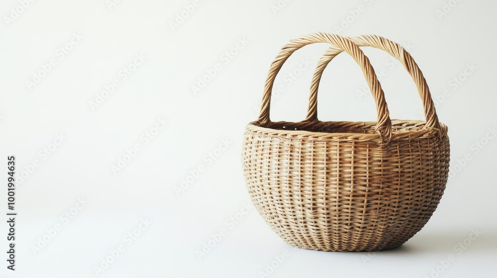 Wicker basket with handles on white background Wicker basket with handles on white background