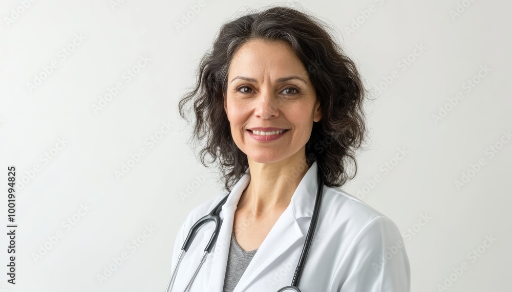 Confident female doctor in professional attire with a stethoscope. Confident female doctor in professional attire with a stethoscope.