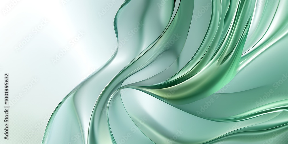 Obraz premium Abstract green and white design, fluid lines create a dynamic composition.
