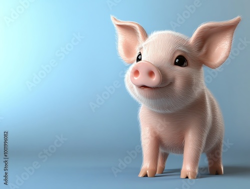 A cute pig in 3D, clean solid color background, easy to cut out