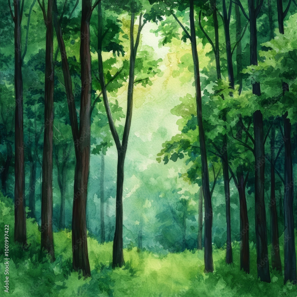 Obraz premium Sunlight Filtering Through Lush Green Forest Canopy