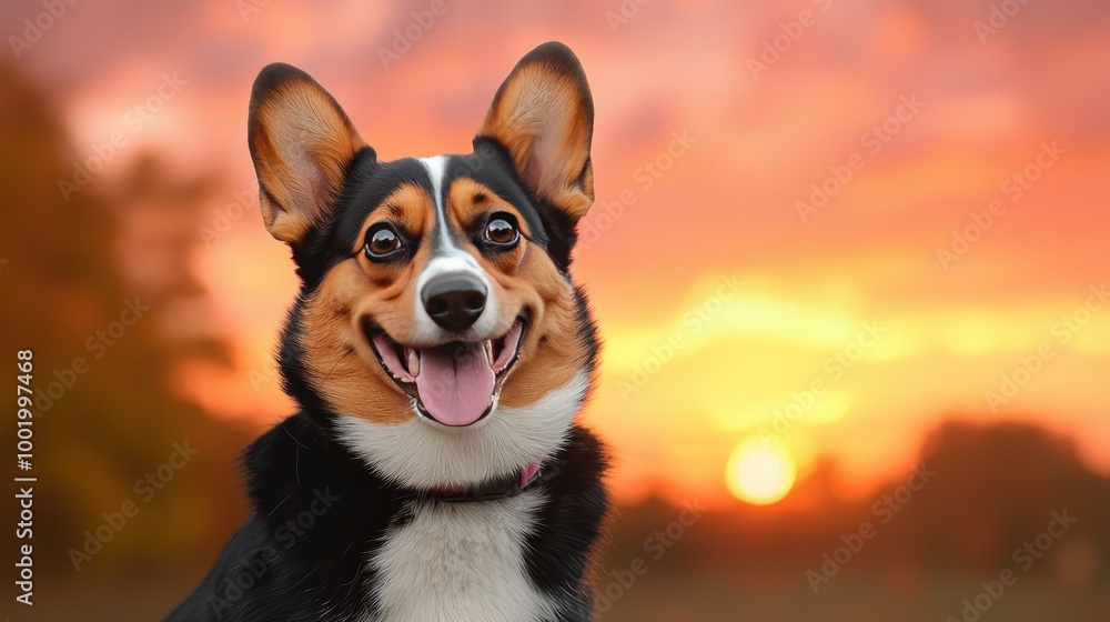 Happy Corgi Dog Portrait at Sunset Golden Hour Pet Photography Happy Corgi Dog Portrait at Sunset Golden Hour Pet Photography