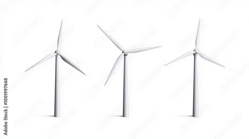 Wind turbines in a flat vector style, white background Wind turbines in a flat vector style, white background