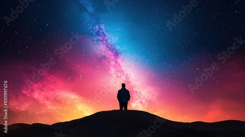 Silhouette of Man Gazing at Milky Way Galaxy Night Sky