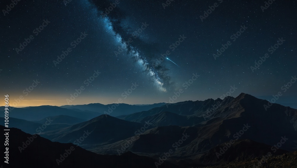 Star-filled night sky with rugged mountains Star-filled night sky with rugged mountains