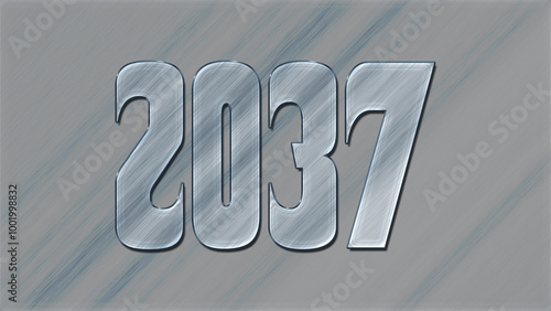 3D Glass effect number design of 2037, glassy background. 