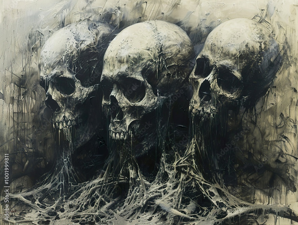 Three Skulls: A Dark and Haunting Painting Three Skulls: A Dark and Haunting Painting