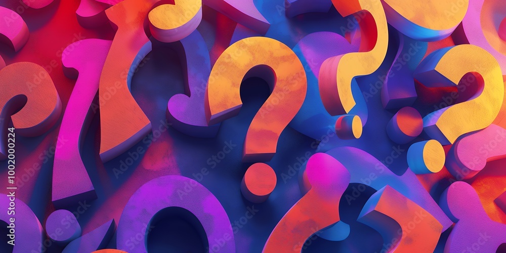 Fotografie A colorful and abstract background with many question marks arranged randomly
