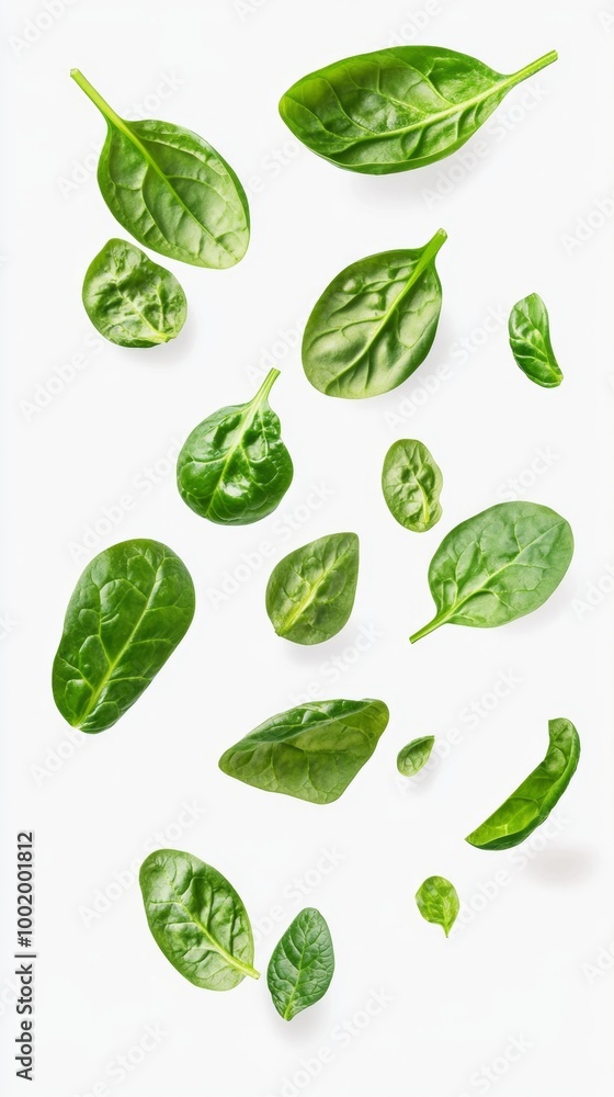 Fresh spinach leaves falling in motion Generative AI Fresh spinach leaves falling in motion Generative AI