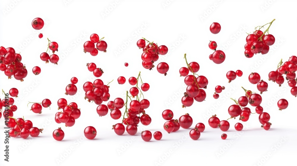 Red Currants Floating on White Background Generative AI Red Currants Floating on White Background Generative AI
