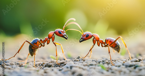 Scene of two couple ants talking on a colorful background