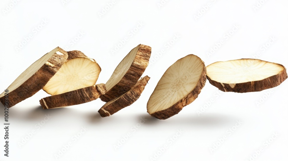 Sliced Burdock Root Floating in Air Generative AI Sliced Burdock Root Floating in Air Generative AI