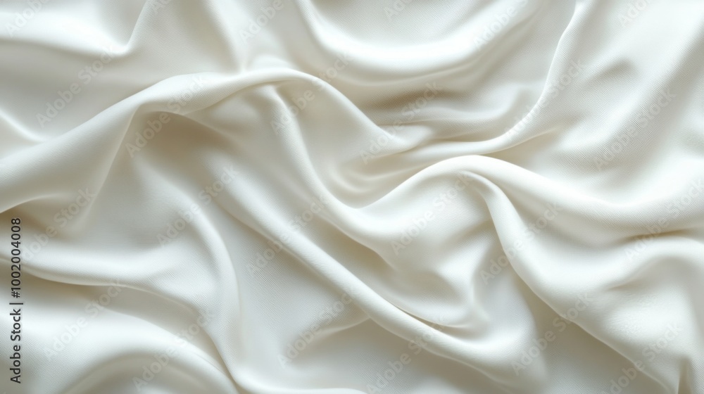 Fototapeta premium Creamy Silk Drape: A luxurious and elegant image of pure white silk fabric cascading in gentle waves, highlighting its soft texture and subtle sheen. 