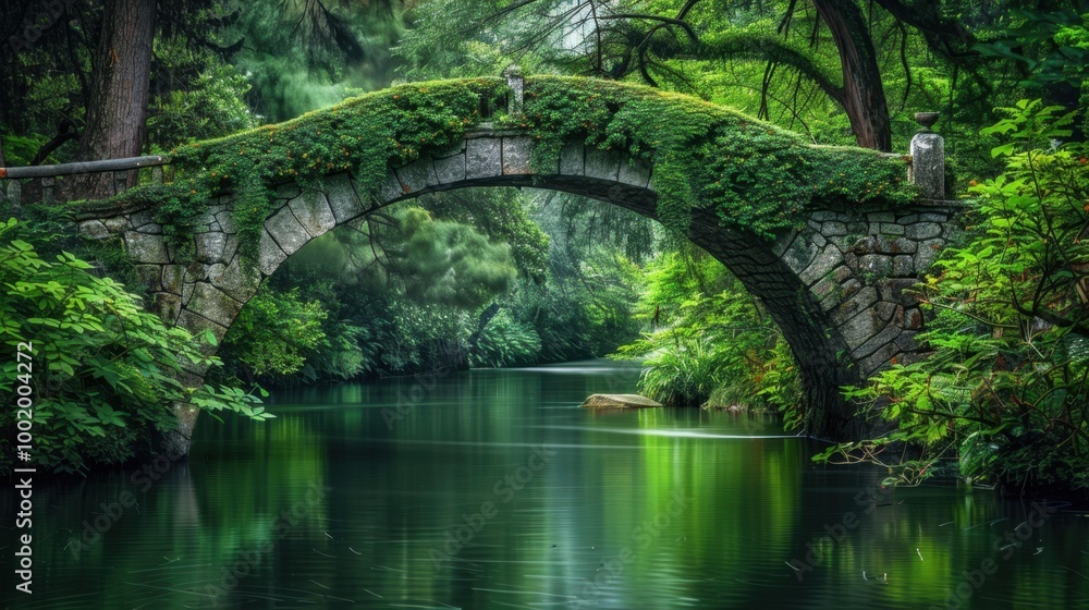 Obraz premium Serene Natural Bridge Over Tranquil Waterway