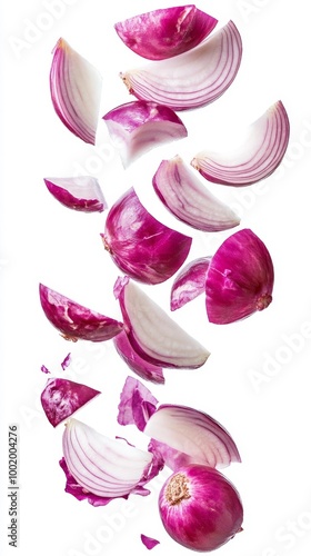 Floating Red Onion Pieces with Generative AI