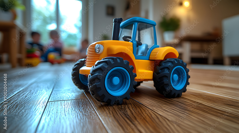 A Toy Tractor on the Floor of an Apartment, Children Playing Around
A Toy Tractor on the Floor of an Apartment, Children Playing Around