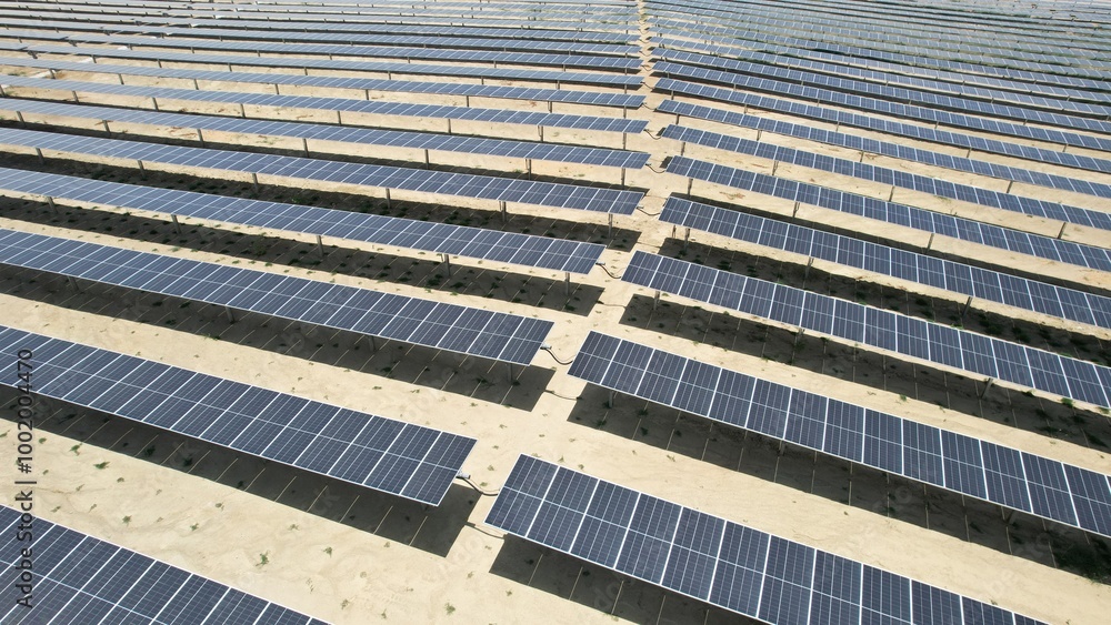 Solar farm with trackers. modern installation Solar farm with trackers. modern installation
