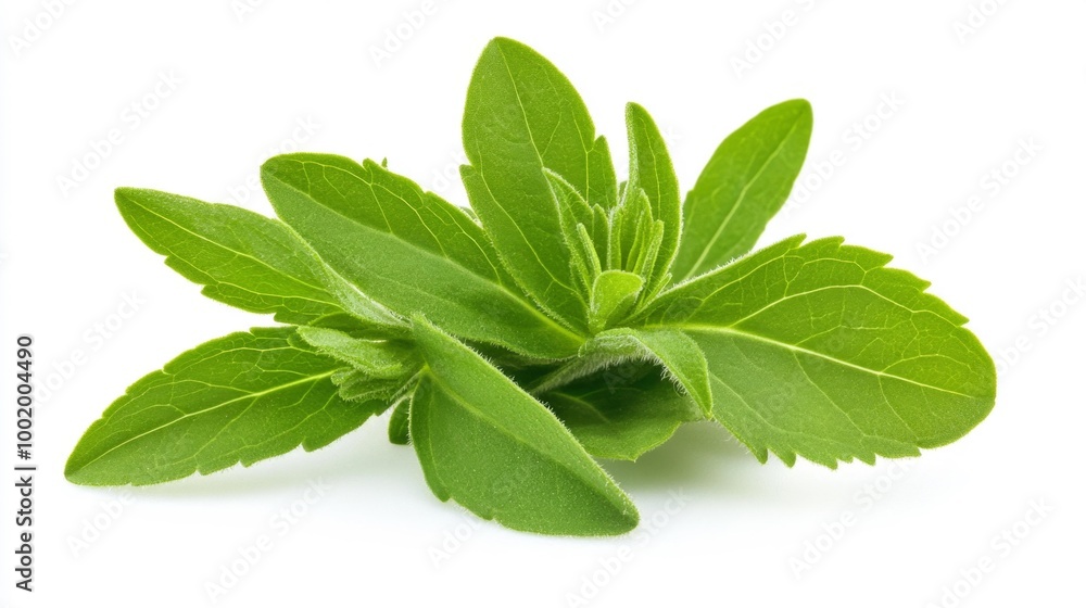 Fresh green herb leaves isolated on white Generative AI Fresh green herb leaves isolated on white Generative AI