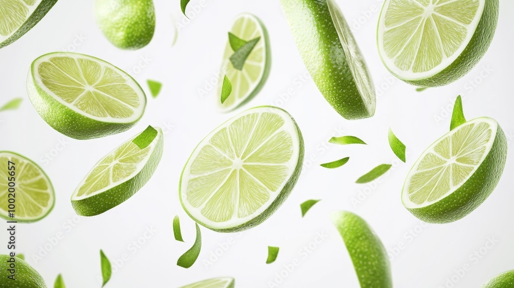 Fresh Sliced Limes Flying in the Air Generative AI Fresh Sliced Limes Flying in the Air Generative AI