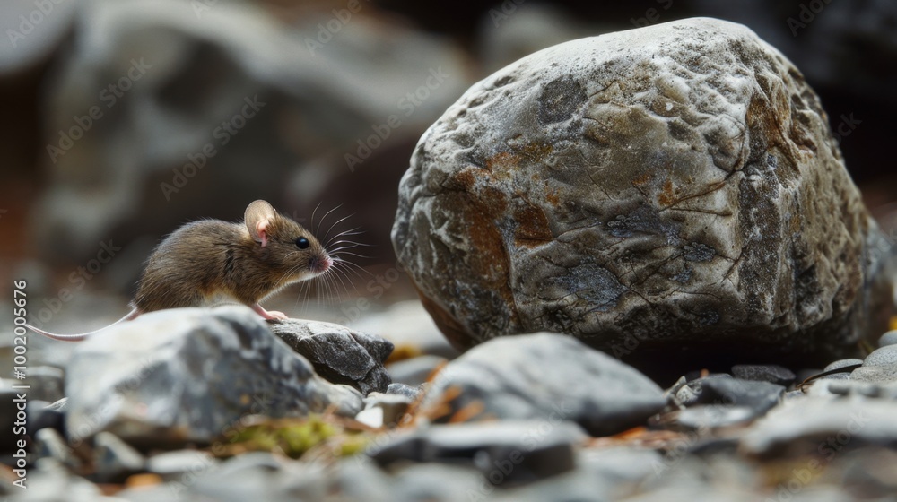 Small Mouse Exploring Rocky Terrain Small Mouse Exploring Rocky Terrain