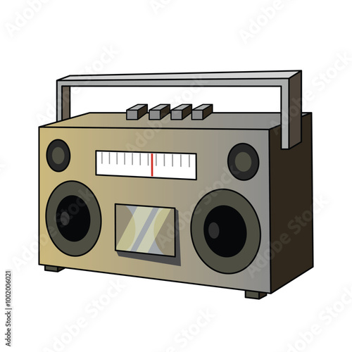 Isolated Retro tape recorder player. 70s, 80s, 90s cassette music players, classics boombox music player. Vector illustration