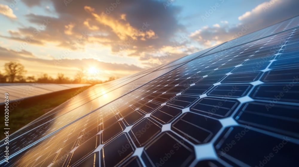 Close-up of solar panels in a power plant reflecting sunlight, symbolizing green energy and environmental sustainability. Close-up of solar panels in a power plant reflecting sunlight, symbolizing green energy and environmental sustainability.