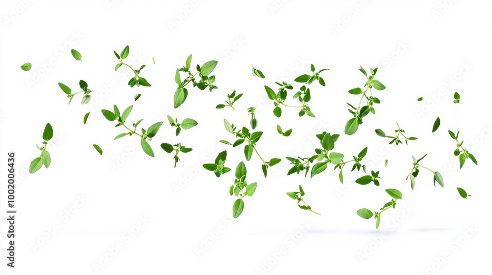 Fresh Green Herbs Levitating Against White Background Generative AI Fresh Green Herbs Levitating Against White Background Generative AI