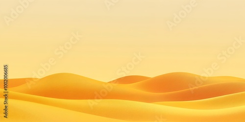 A vast, golden desert landscape stretches out under a pale sky, the smooth, undulating dunes creating a hypnotic pattern.