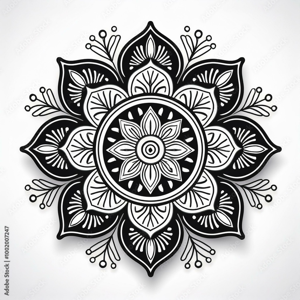 Mandala art design also called rangoli, decorative elements on white background Mandala art design also called rangoli, decorative elements on white background