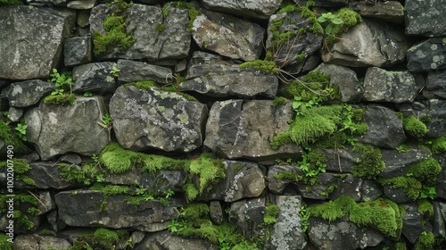 Green Moss on a Stone Wall in Natural Setting