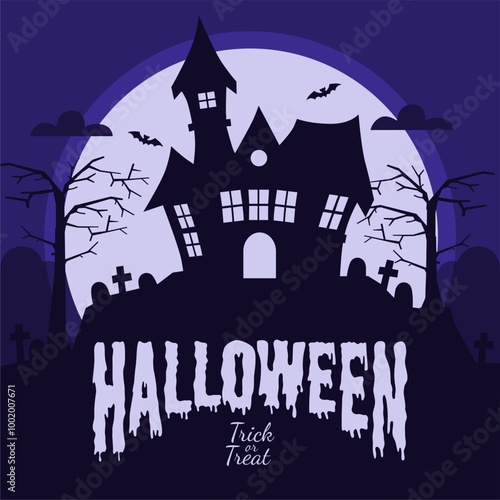 vector halloween poster template with haunted house silhouette