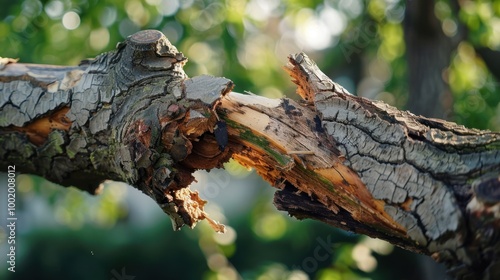 Broken Tree Branch with Bark and Wood Texture