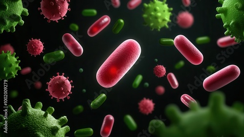 Infected food causing illness, bacteria spreading, 3D illustration