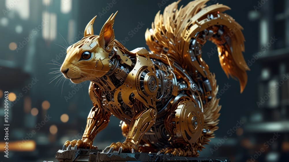 Fototapeta premium Golden Mechanical Squirrel