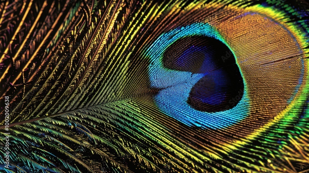 Naklejka premium Vibrant Peacock Feather Close-Up