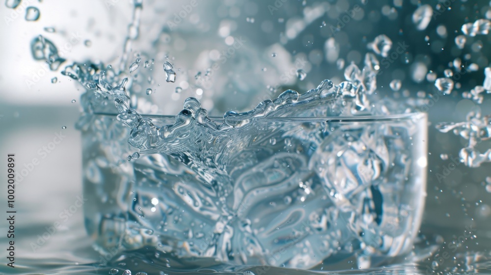 Clear Water Splash in Glass Bowl with Ripple Effects Clear Water Splash in Glass Bowl with Ripple Effects