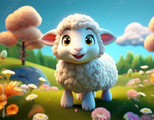 Cute Cartoon Sheep Characte...